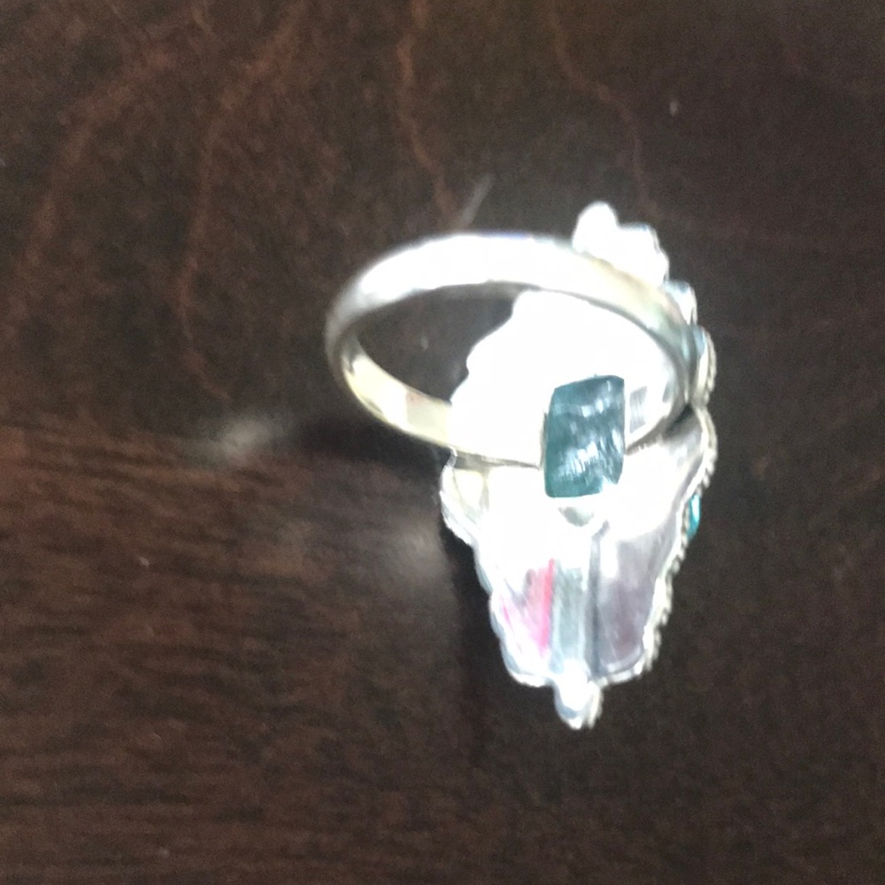 Neon blue Apatite sterling silver ring size 6 - Picture 4 of 5